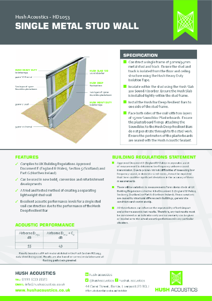 HD1053: Single Metal Stud Wall Acoustic System