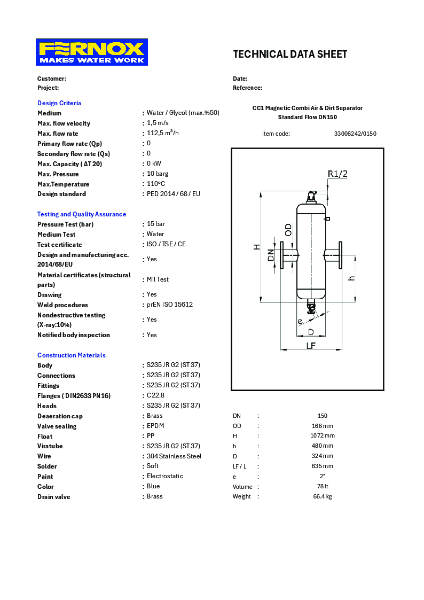 33006242 Magn Combi STD DN150 Datasheet