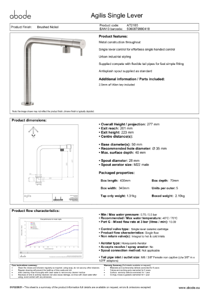 Agilis (Brushed Nickel) Consumer Specification