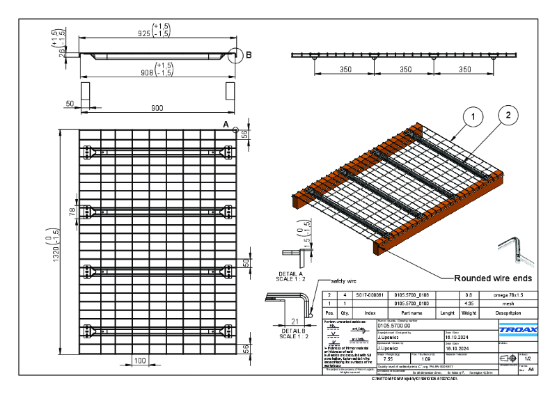 1320 w x 900 d - 1500kg UDL - 0105.5700.00