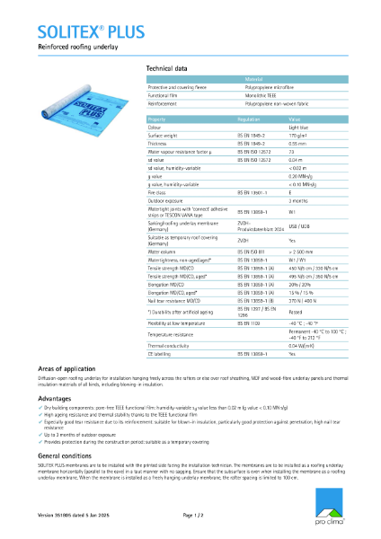 Pro Clima Solitex Plus Technical Datasheet