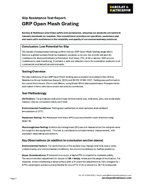 AutoGrate GRP Grating Slip Resistance