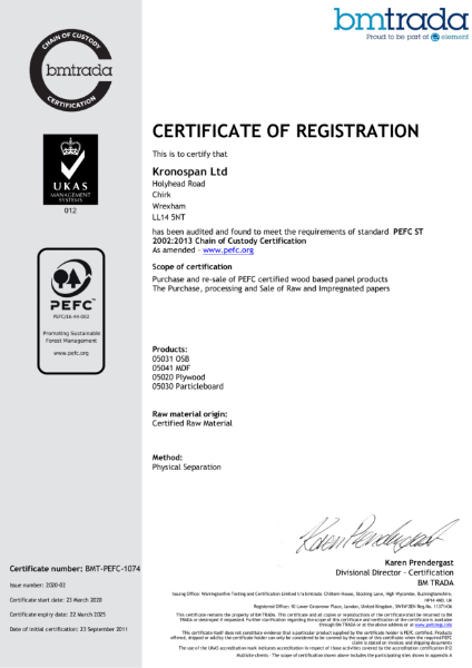 PEFC Chain of Custody Certificate