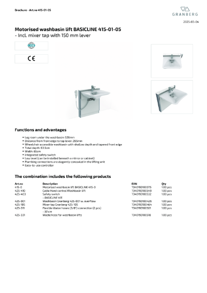 Technical Data Sheet Granberg Basicline 415-01-05