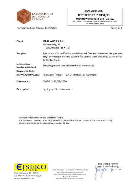 Test Report Slip Resistance: Microtopping® 2BC HP g 60 + wb Easy