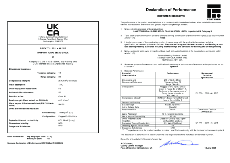 Hampton Rural Blend DoP Certificate