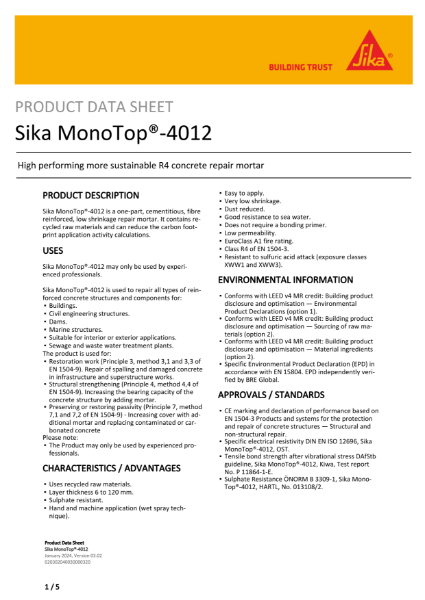 Product datasheet - Sika Monotop 4052