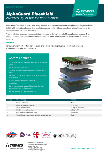 AlphaGuard Blueshield Inverted Roof System Sheet