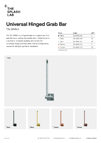 Universal Hinged Grab Bar Datasheet