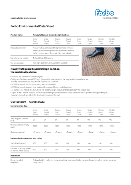 Forbo Nuway Tuftiguard Bamboo Barrier Matting - Environmental Datasheet