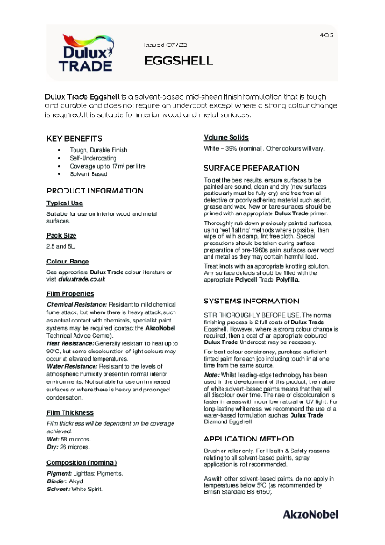 Dulux Trade Eggshell TDS