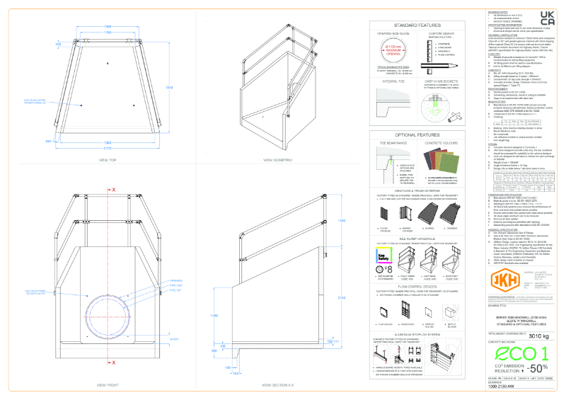 SERIES 1000 HEADWALL (SLOPE 'A' WINGWALL, 2130mm HIGH)