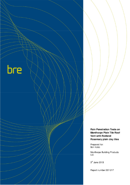 Manthorpe Plain Tile Vent - BRE Wind Tunnel Test Report No. 287-217