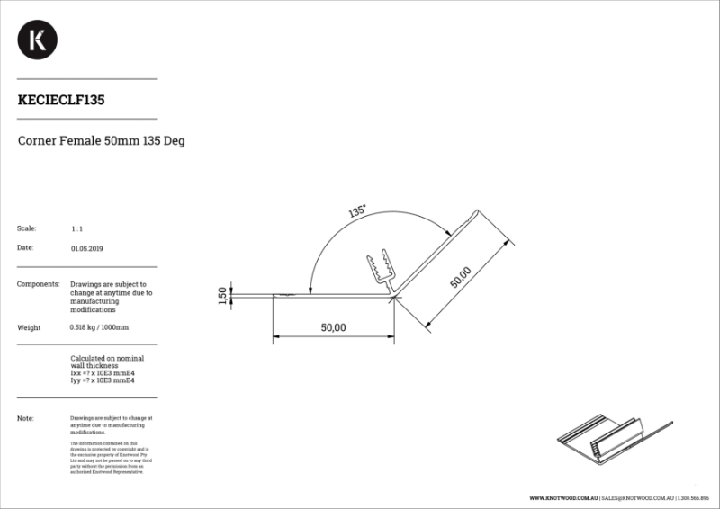 KECIECLF135 Cladding Internal/ External Corner Female 135°