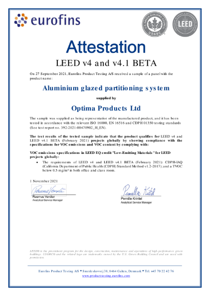 392-2021-00470902 - WA EN Optima Products Ltd - LEED Attestation
