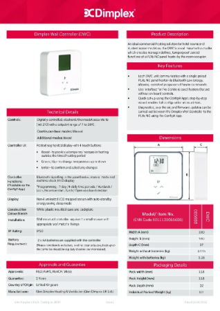 Dimplex Wall Controller Spec Sheet