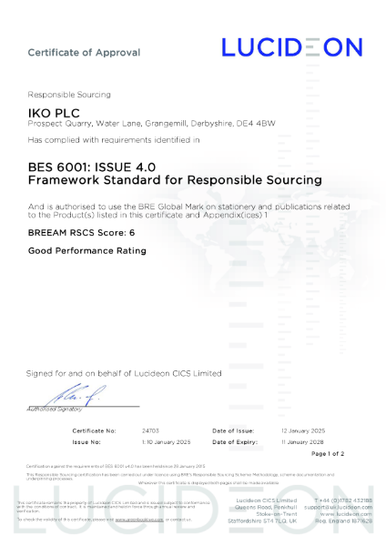 IKO PLC BES 6001 Site Certificate - Grangemill