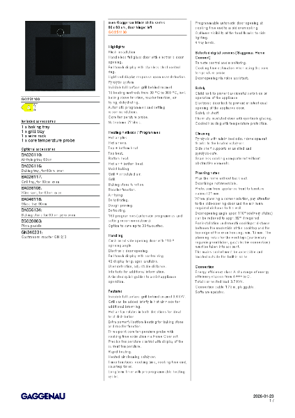 GO251100 Product Specification Sheet