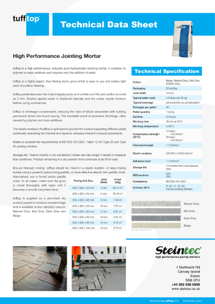 tufftop 40MPa optimal viscosity high performance jointing mortar