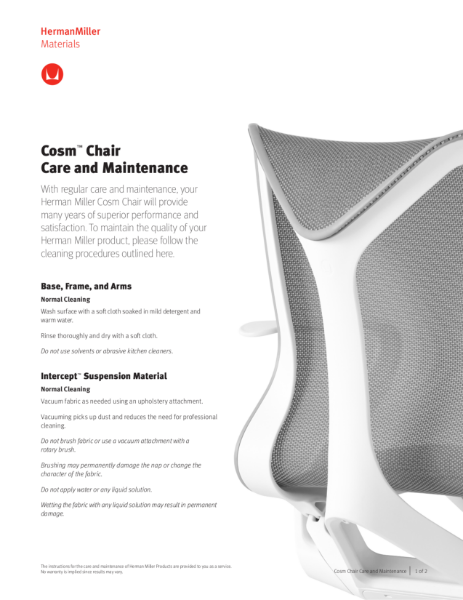 Cosm Chair Care and Maintenance