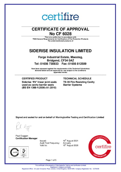 Certifire - Certificate of Approval No CF 6028
