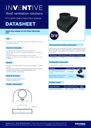 Inline Slate Vent Adapter Datasheet