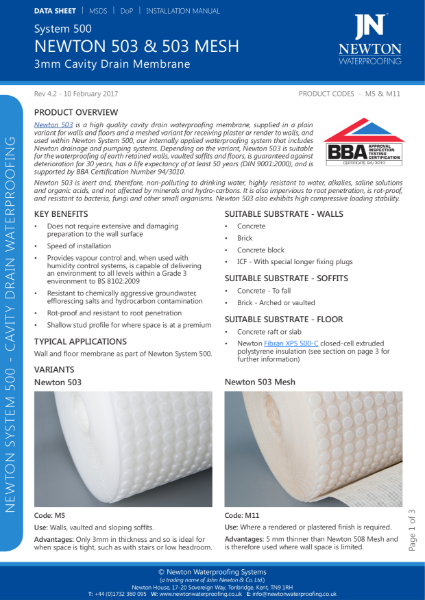 Newton 503 Cavity Drain Membrane