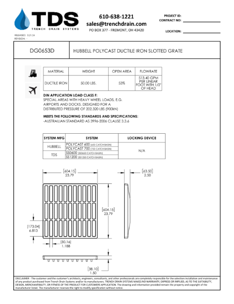 Hubbell Polycast Ductile Iron Slotted Grate - DG0653D