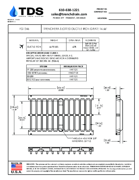 Trench•Era Slotted Ductile Iron Grate 1466" - FG1246