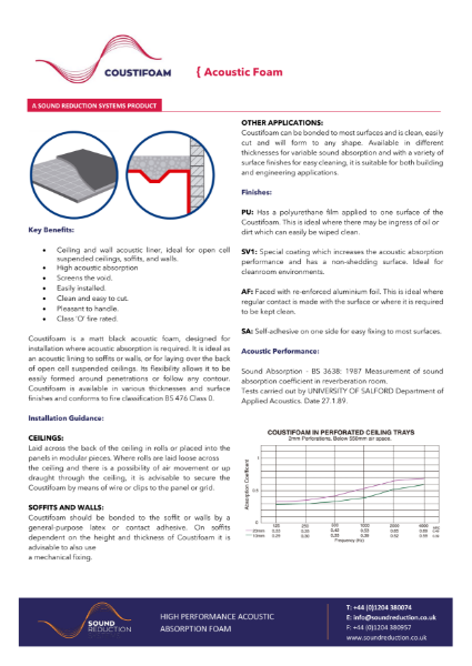 SRS Coustifoam Data Sheet