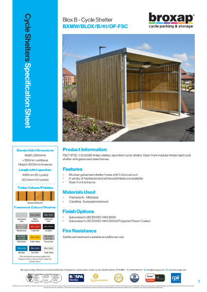 Blox B Shelter Specification Sheet