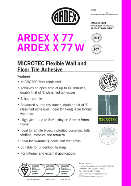 ARDEX X 77 W Datasheet