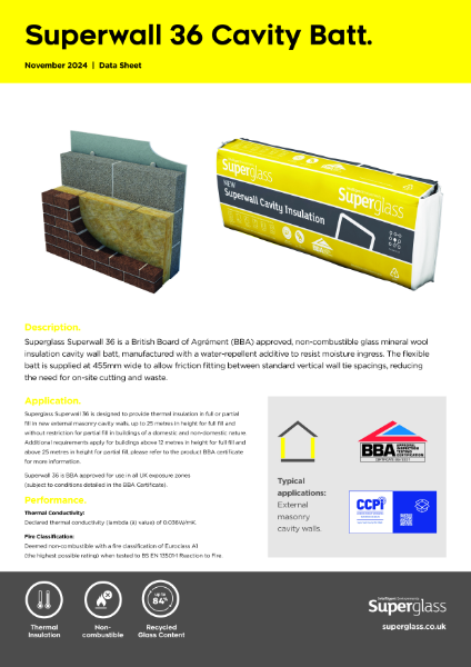 Superglass Superwall 36 Cavity Batt - Datasheet