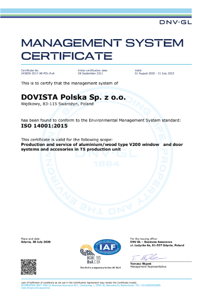 ISO 14001  environmental management DOVISTA Poland