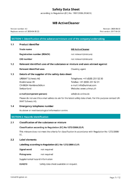 MB AktivCleaner MSDS