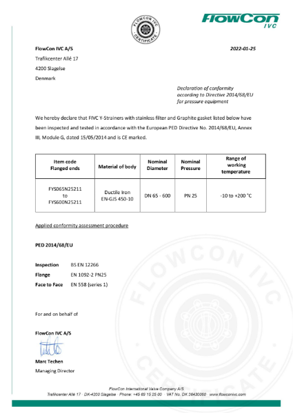 FIVC PED FYS Flanged Strainer PN25