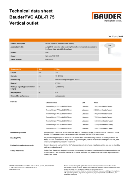 BauderPVC ABL-R 75 Vertical outlet