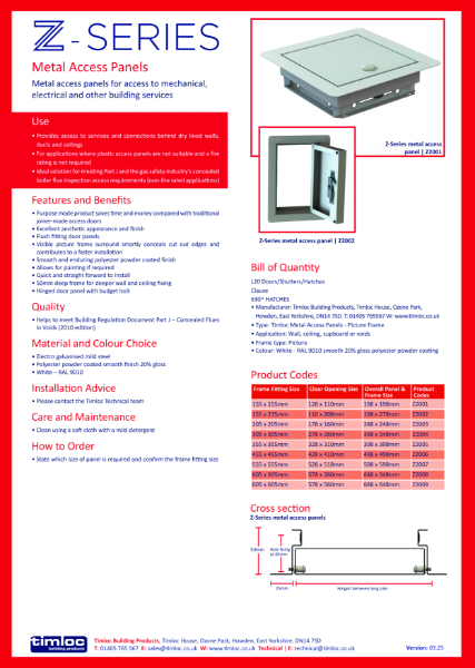 Z-Series Metal Access Panels Datasheet