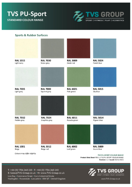 TVS Polyurethane Sport RAL Chart