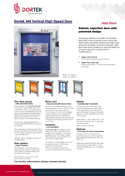 Dortek high speed door 233 data sheet