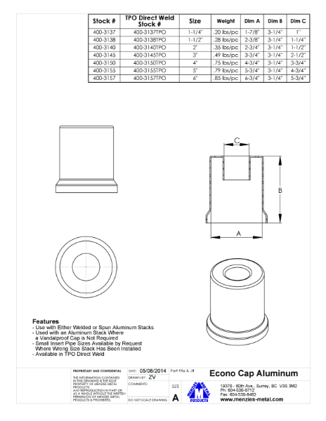 TECHNICAL DRAWING - ECONO CAP SPUN ALUMINUM