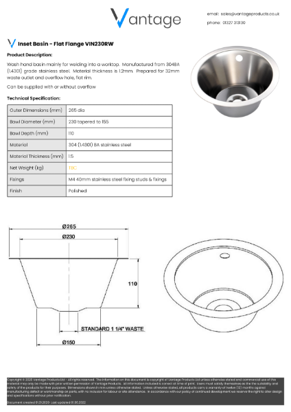 Product Data Sheet - VIN230RW