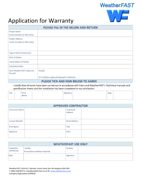 Application for Warranty