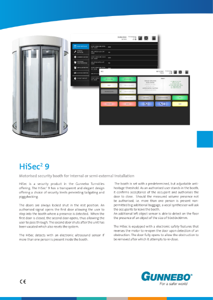 Motorised security booth (900 clear opening) for internal or semi-external installation - HiSec 9