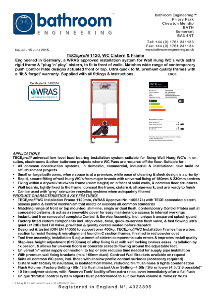 H112 WC Frame, Concealed Cistern, TECEprofil