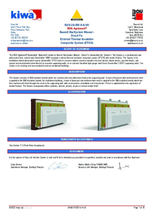 KIWA BDA Certificate - Baumit Mineral Wool EWI system (Masonry)