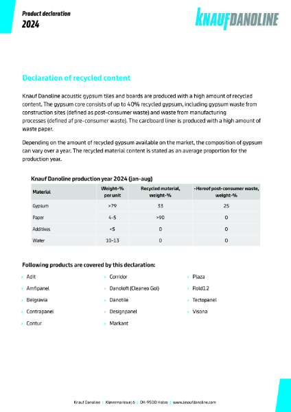 Knauf Danoline - Recycled Content Declaration