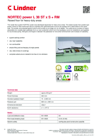 Calcium sulphate raised access floor - NORTEC - L 38 ST S RM - Data Sheet