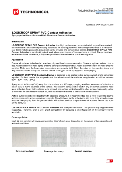 TNi LOGICROOF SPRAY PVC Contact Adhesive - Datasheet