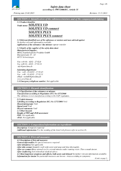 Pro Clima Solitex Plus Material Safety Datasheet